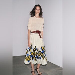 Zara ZW COLLECTION PRINTED PLEATED floral midi SKIRT size L NWT